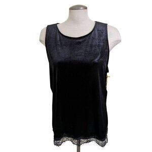 CECE Womens Sleeveless Velour Blouse Top Size XL Black Lace Hem Trim Whimsygoth